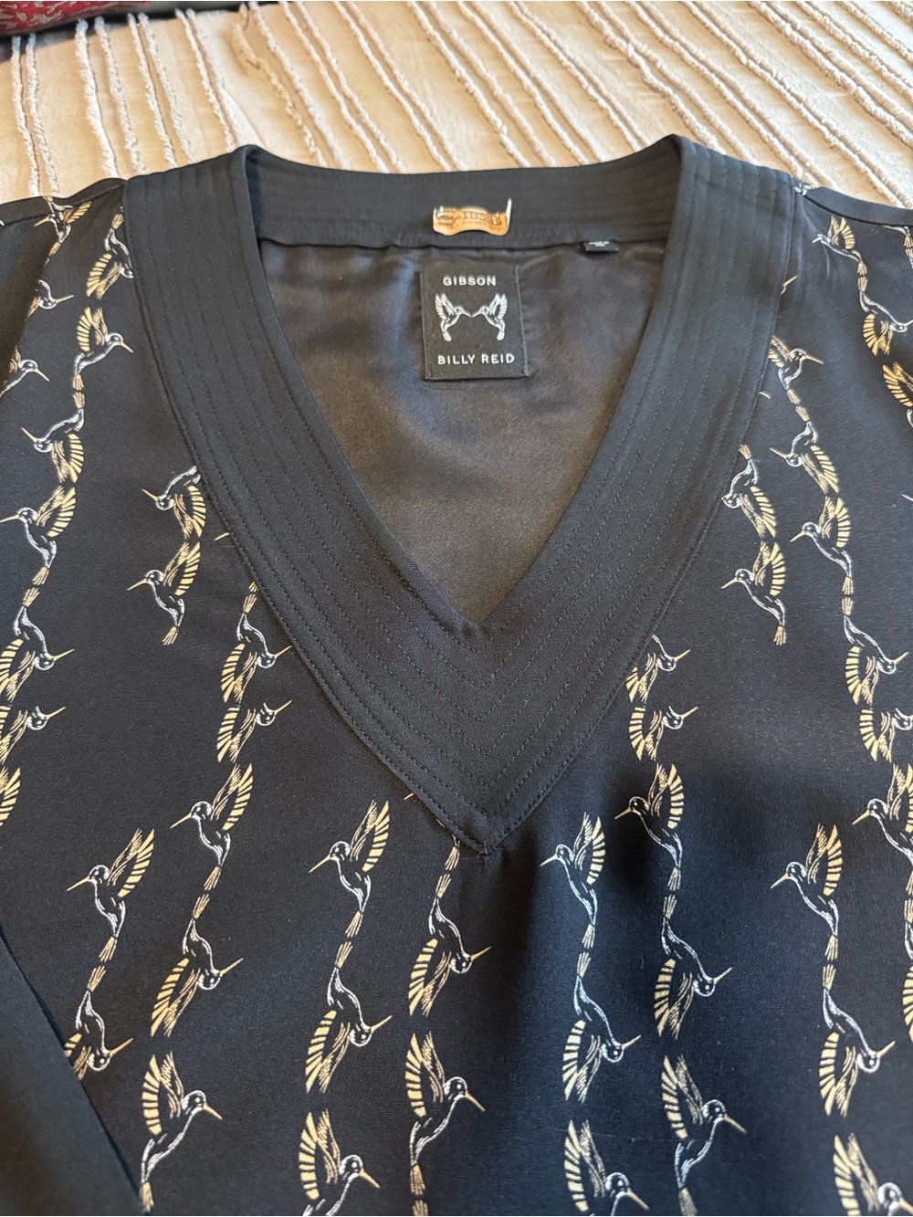 Designed Billy Reid Black V-Neck Dress with Gibson Hummingbird Print - Picture 11 of 11